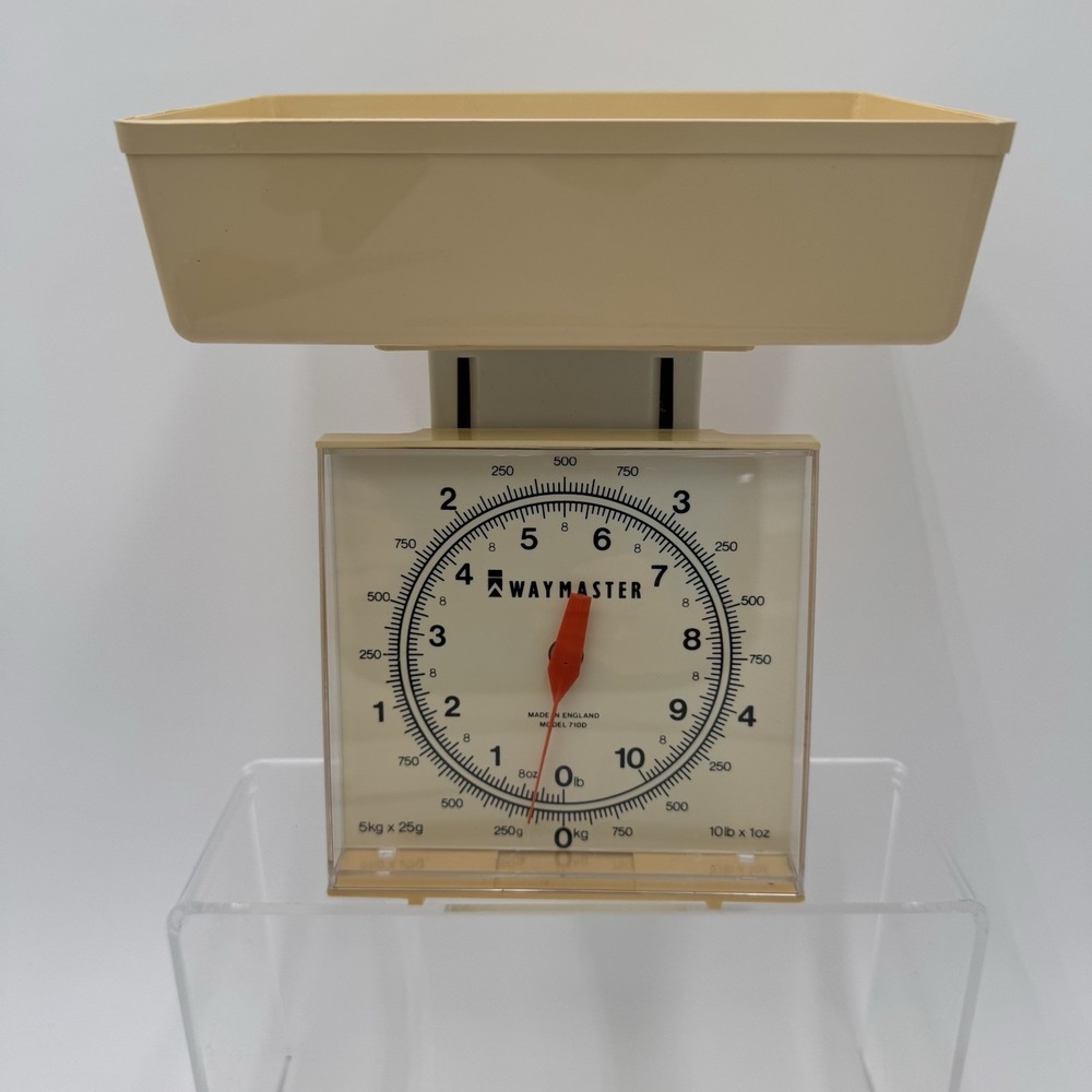 Vintage Kitchen Scale Acrylic Waymaster Made in England Front 10 lb 25g